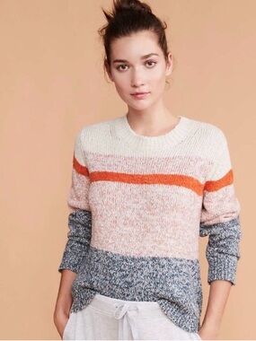 Lou & Grey Cozy Colorblock Crewneck Sweater - Orange & Gray | Cotton Blend
